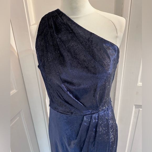 TED Baker Size 3 Navy One Shoulder Drape Midi Dress - Picture 5 of 17